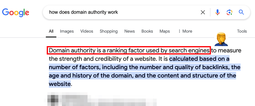 How does Domain Authority work - featured snippet image